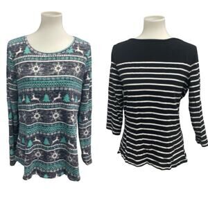 Time & Tru Faded Glory Womens Large Long Sleeve Boat Crew Neck Blouse Top